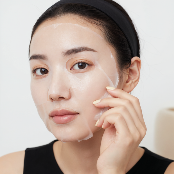 Close-up of woman touching under-eye area to show hydrated, refreshed skin after using the Salmon DNA Collagen Mask
